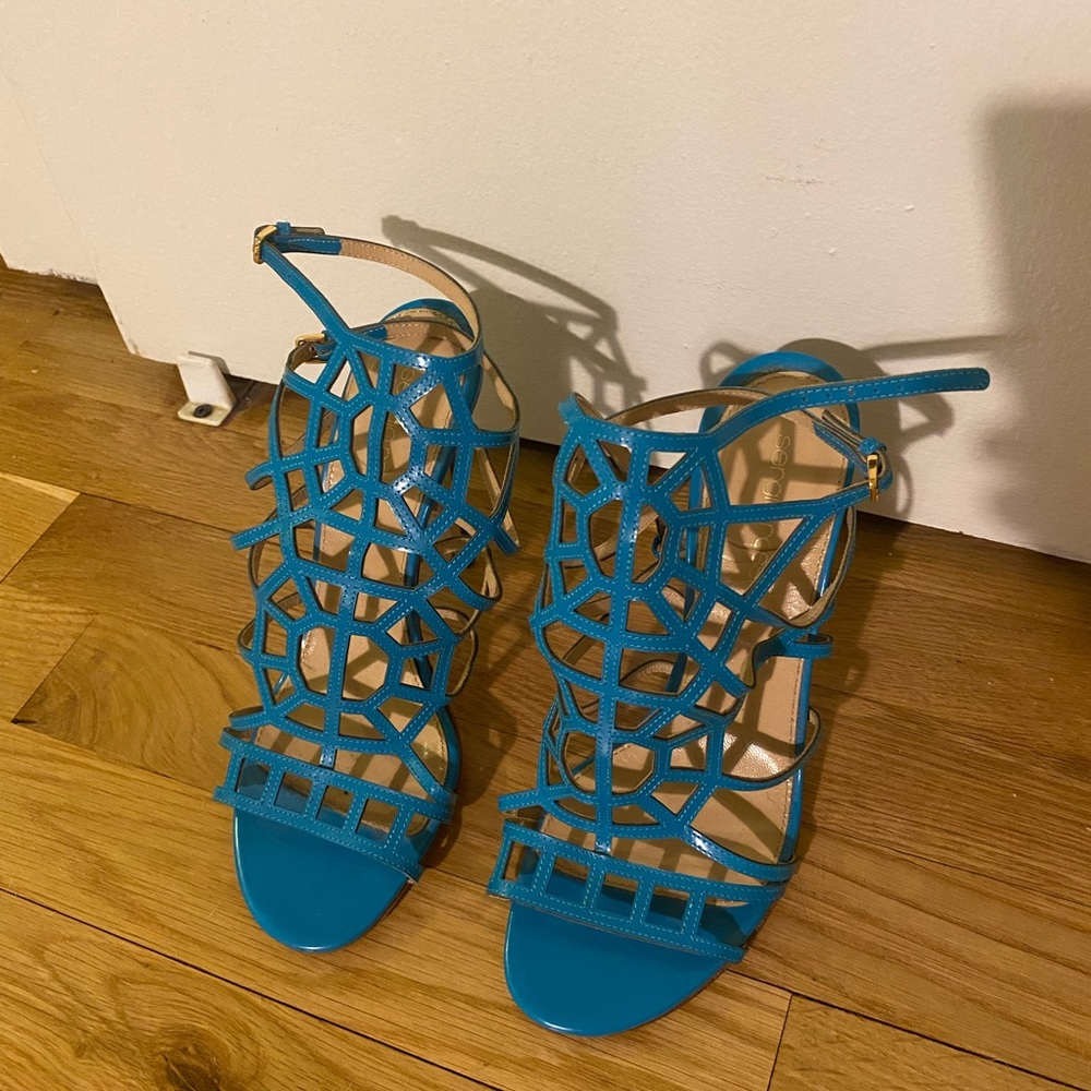 Sergio Rossi Teal Geometric Sandals